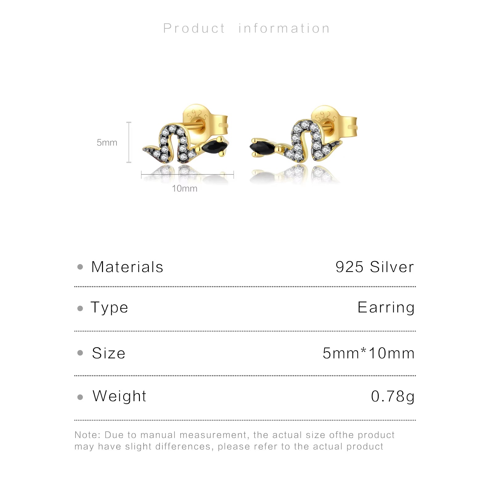 2022 925 Sterling Silver Gold Black Snake Crystal Luxury Jewelry 2023 Piercing Pendiente Luxury Fine Jewels Fashion