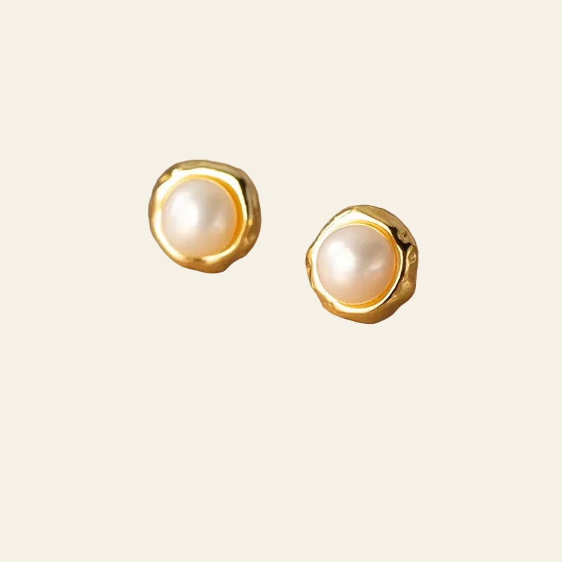 Real 925 Sterling Silver round Pearl Stud Earrings for Fashion Women Classic Fine Jewelry Minimalist Geometric Bijoux