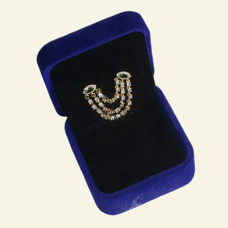 Double Piercing CZ Tassel Chain Earring for Women Fashion Green Evil Eye Two Stud Elegant Female Jewelry