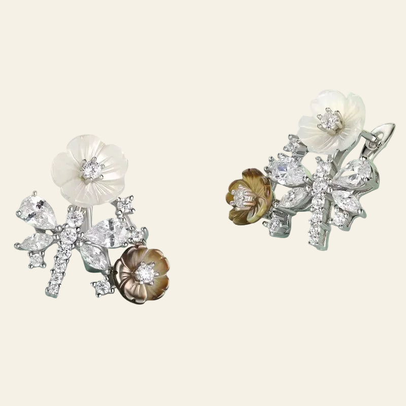 Laya 925 Sterling Silver Summer Hot Style High Quality Zircon Natural Shell Flower Dragonfly Earrings for Women Luxury Jewelry