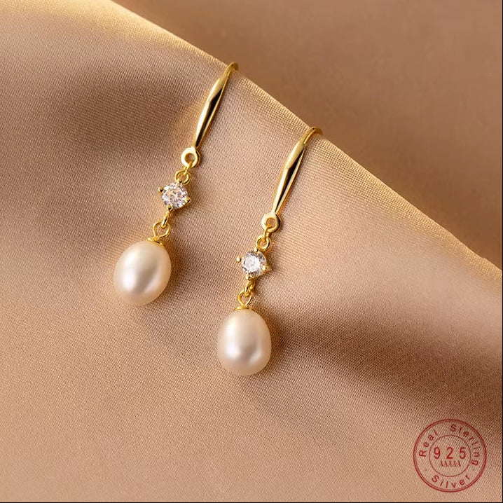 925 Sterling Silver Elegant Fashion Natural Baroque Pearl Pendant Earrings Women Charming Wedding Anniversary Jewelry