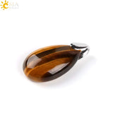 CSJA Natural Gem Stone Pendant Water Drop Necklaces Pendants Tiger Eye Lapis Lazuli Clear Crystal Opal Healing Jewellery E526