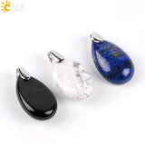 CSJA Natural Gem Stone Pendant Water Drop Necklaces Pendants Tiger Eye Lapis Lazuli Clear Crystal Opal Healing Jewellery E526