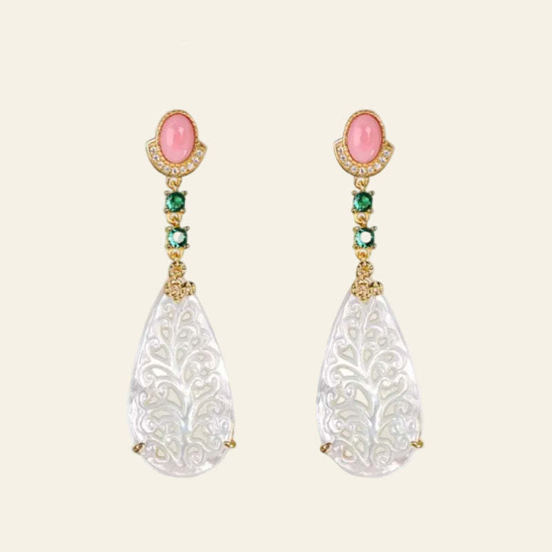 Mother of Pearl S925 Silver Zircon Water Drop Earrings for Women Pink Shell Vintage Luxury Dangle Earring 2023 New Gift