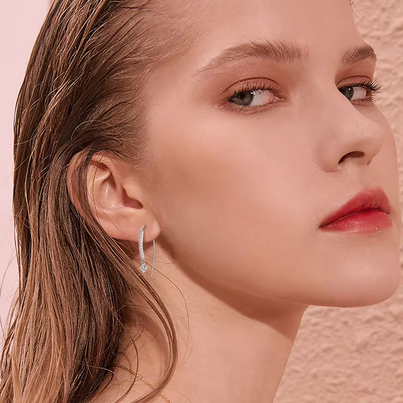 VVS1 round Moissanite U-Shaped Stud Earrings for Women Girls 925 Sterling Silver Earring Pendientes Fine Jewelry Gifts