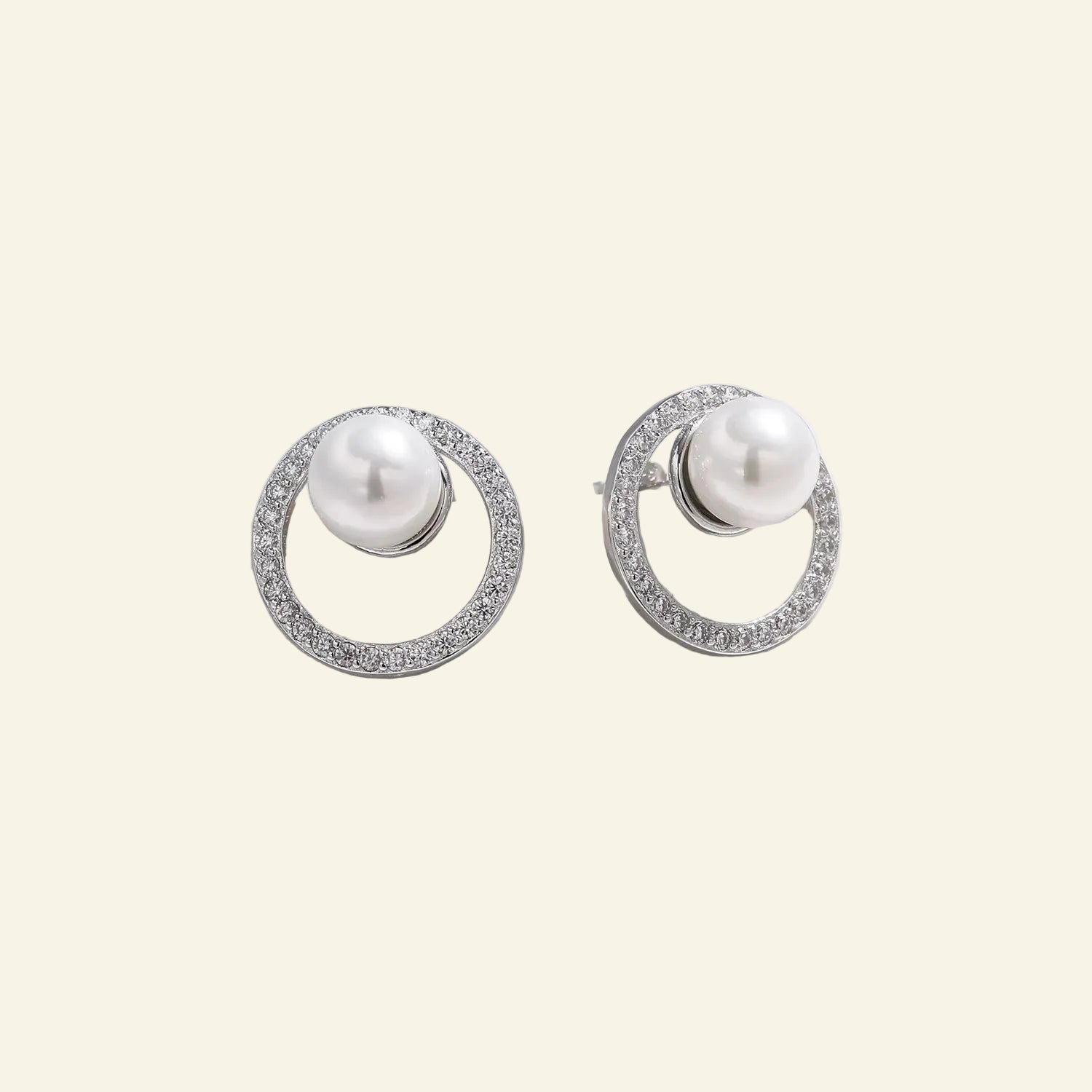 925 Sterling Silver Circle Crystal Pearl Dazzling Stud Earrings Luxury Hollow Fine Jewelry for Women Anniversary Gifts
