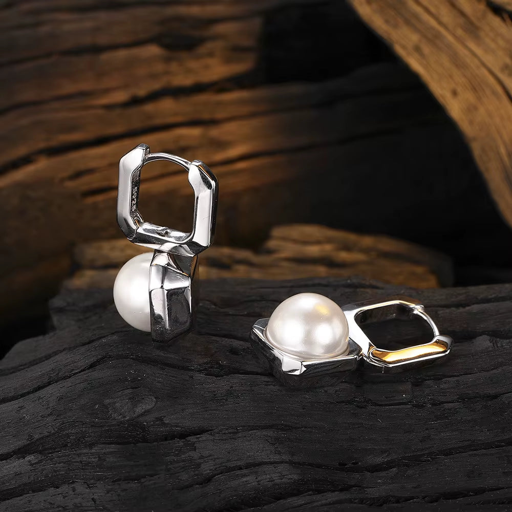 High Quality Jewelry Real 925 Sterling Silver Square Pearl Drop Earrings for Women Trendy New FQL23116