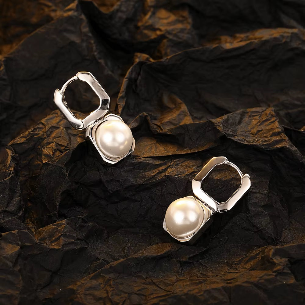 High Quality Jewelry Real 925 Sterling Silver Square Pearl Drop Earrings for Women Trendy New FQL23116