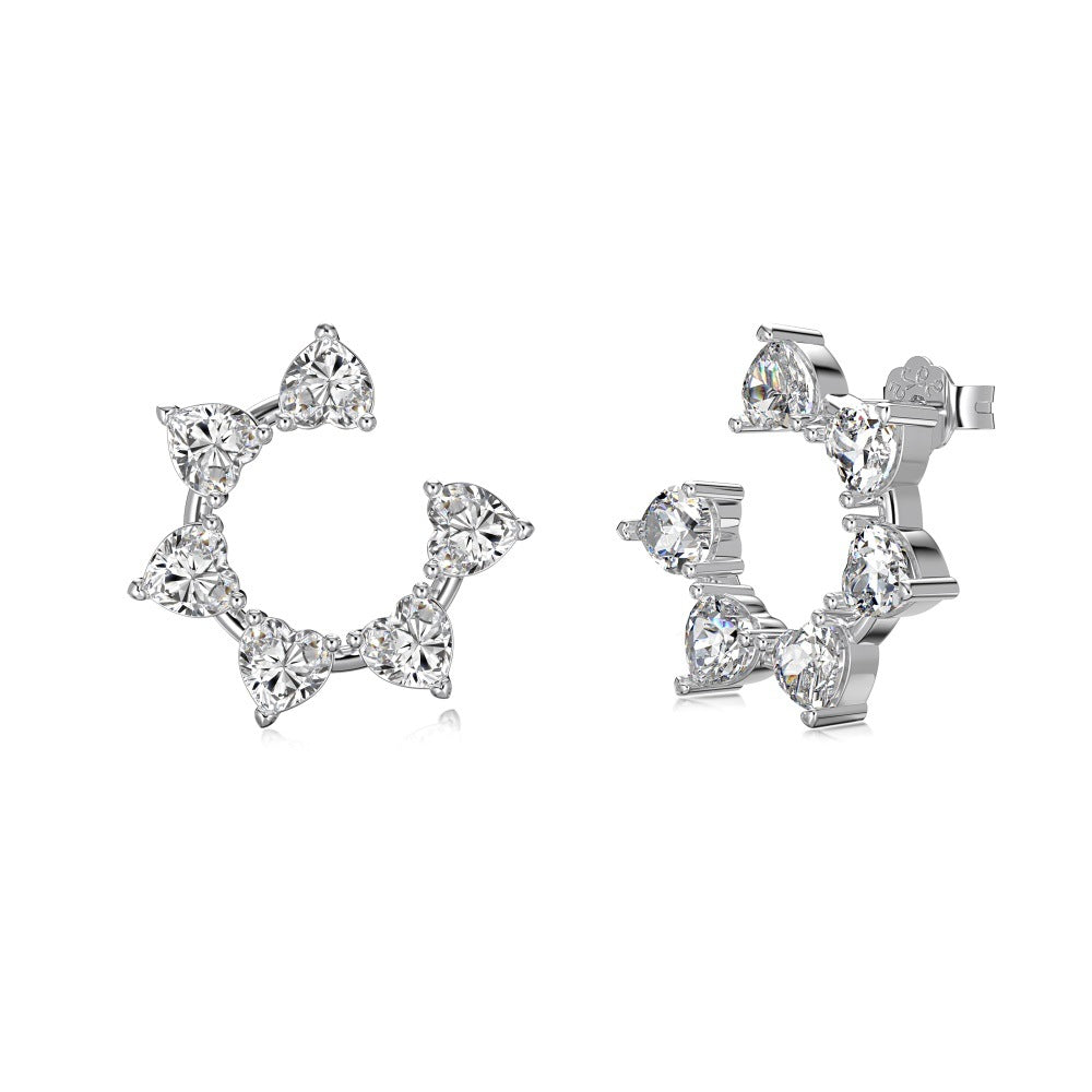 S925 Sterling Silver White Heart-Shaped Gang Drill Inlaid SUNFLOWER Ring Fashion Design Earrings