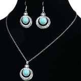 Vintage Blue European American Necklace Earrings Jewelry Sets Crystal Jewellery Sets for Women Stone Necklaces & Pendants Gift