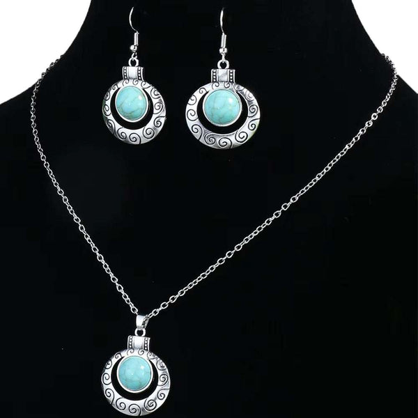 Vintage Blue European American Necklace Earrings Jewelry Sets Crystal Jewellery Sets for Women Stone Necklaces & Pendants Gift