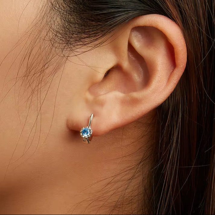 925 Sterling Silver Simple Shiny Blue Zircon Ear Buckles for Women Fine Jewlry Luxury Wedding Gift Stud Earrings BSE686