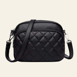Black diamond lattice women shoulder bag with adjustable strap and PU leather crossbody design