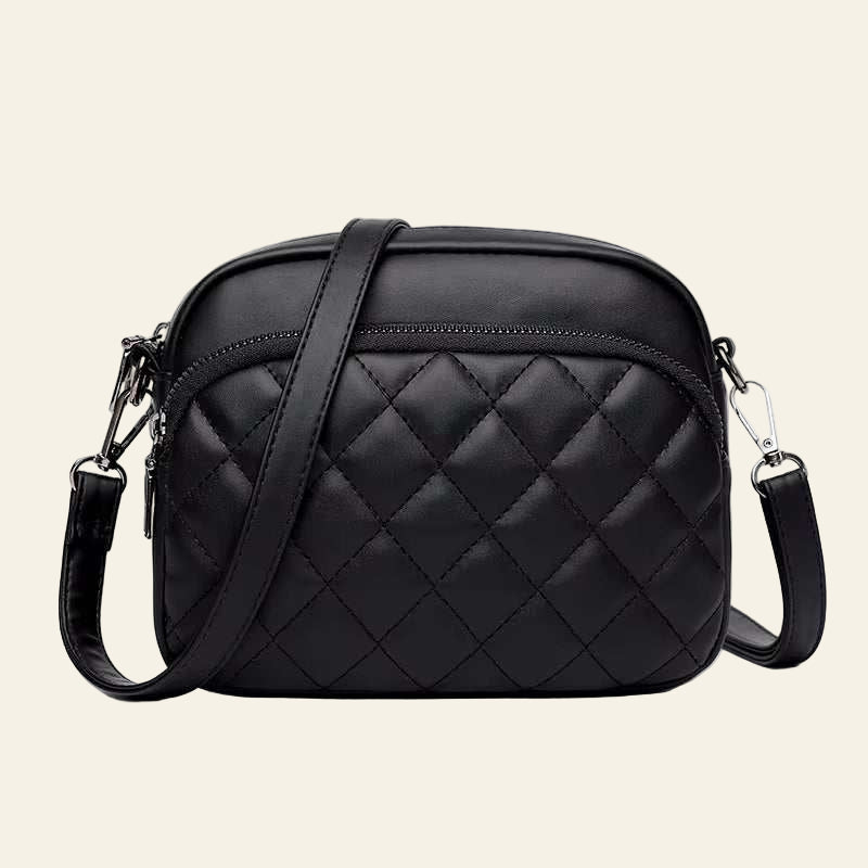 Black diamond lattice women shoulder bag with adjustable strap and PU leather crossbody design