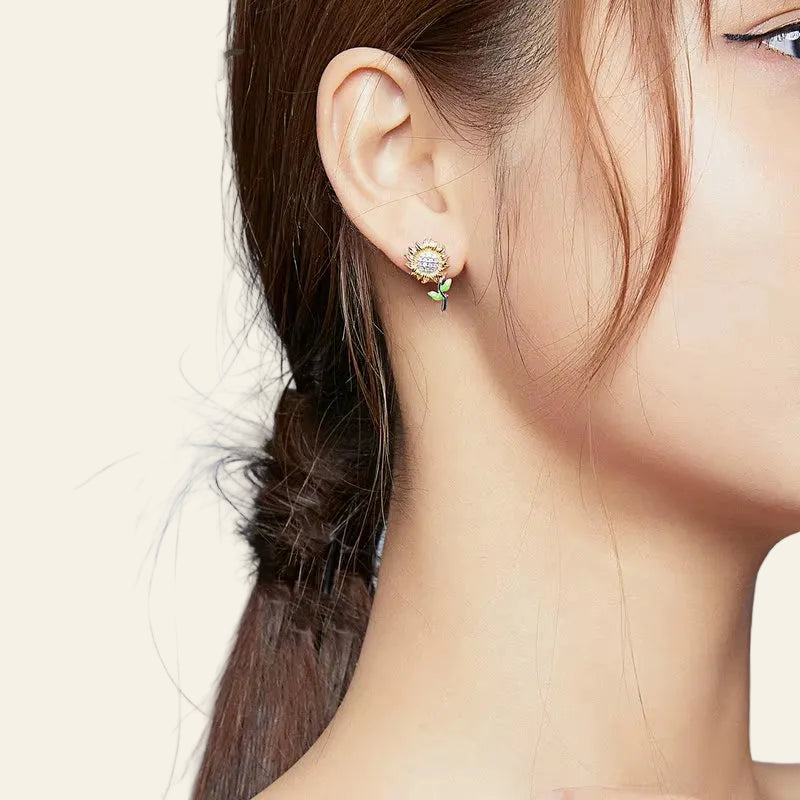 Genuine 925 Sterling Silver Sunflower Stud Earrings for Women Jewelry 2020 Brincos SCE919