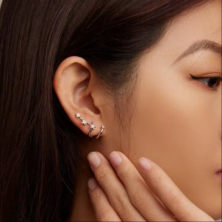 925 Sterling Silver Double-Layer Star Stud Earrings for Women Pave Setting CZ Birthday Gift Fine Jewelry BSE700