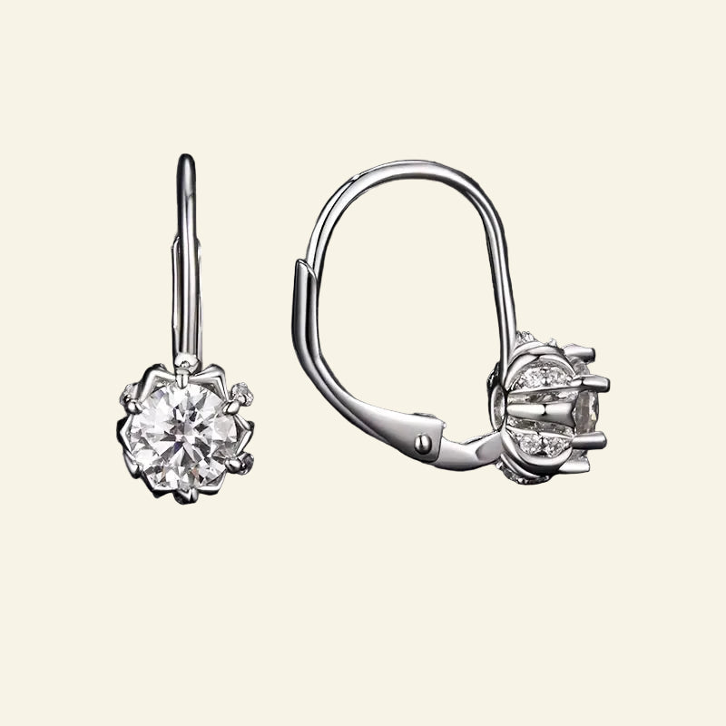 Platinum Plated Moissanite Flower Earrings for Women, round Cut Lab Diamond 925 Sterling Silver Hypoallergenic Earrings