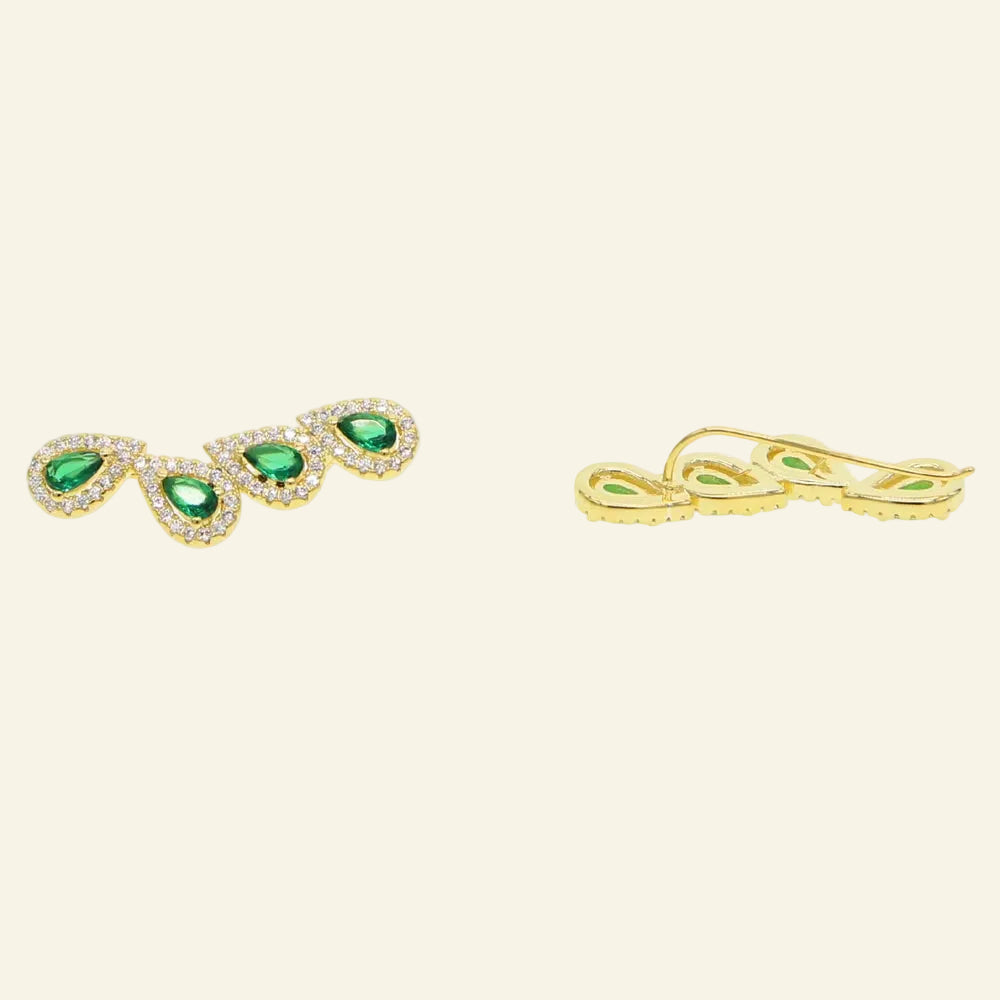 Bling Green Cz Stone Paved Teardrop Cubic Zirconia Long Climber Earrings for Women Romantic Fashion Luxury Women Jewelry