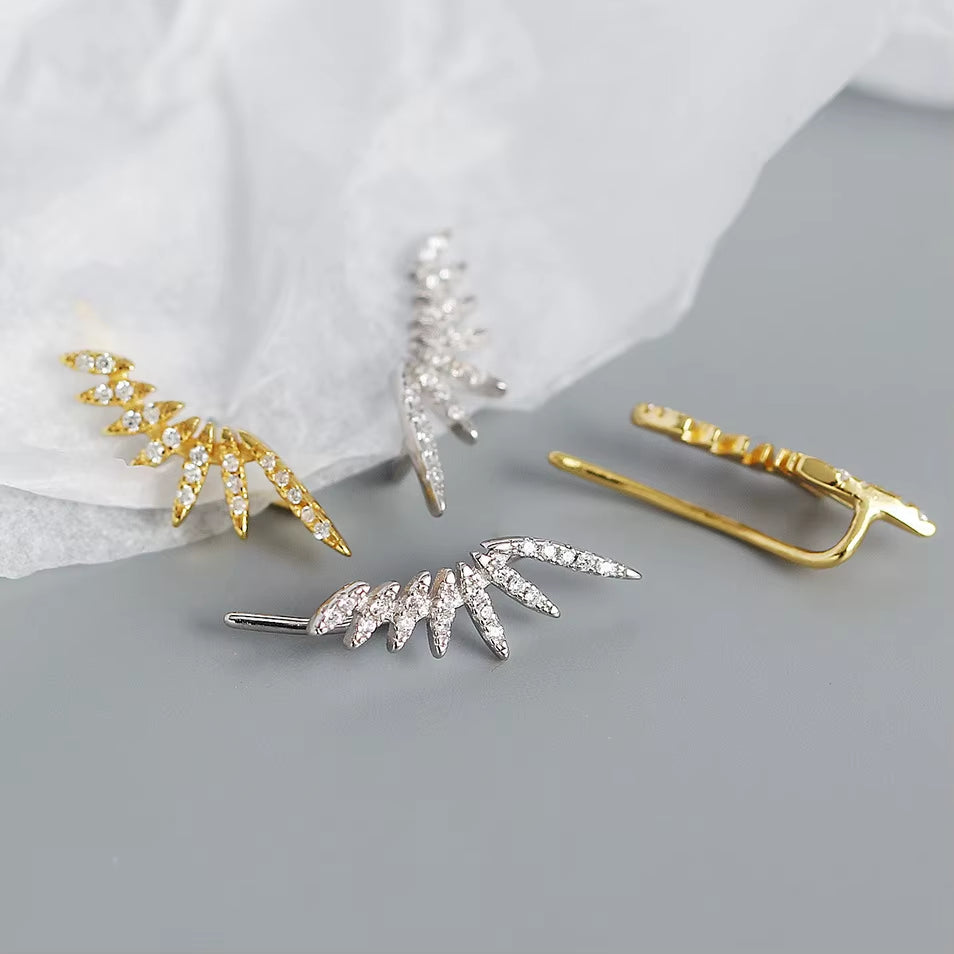 Real 925 Sterling Silver Zircon Arc Stud Earrings for Fashion Women Party Trendy Fine Jewelry Minimalist Accessories