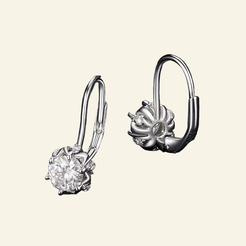 Platinum Plated Moissanite Flower Earrings for Women, round Cut Lab Diamond 925 Sterling Silver Hypoallergenic Earrings