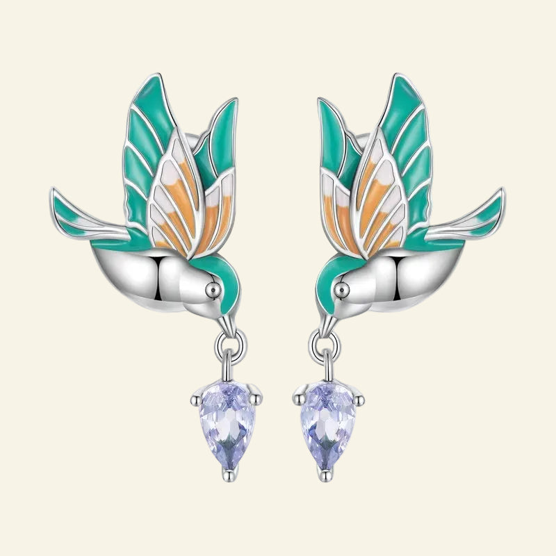 925 Sterling Silver Exqusite Kingfisher Stud Earrings for Women Colored Bird Ear Studs Trendy Gift Fine Jewelry BSE690