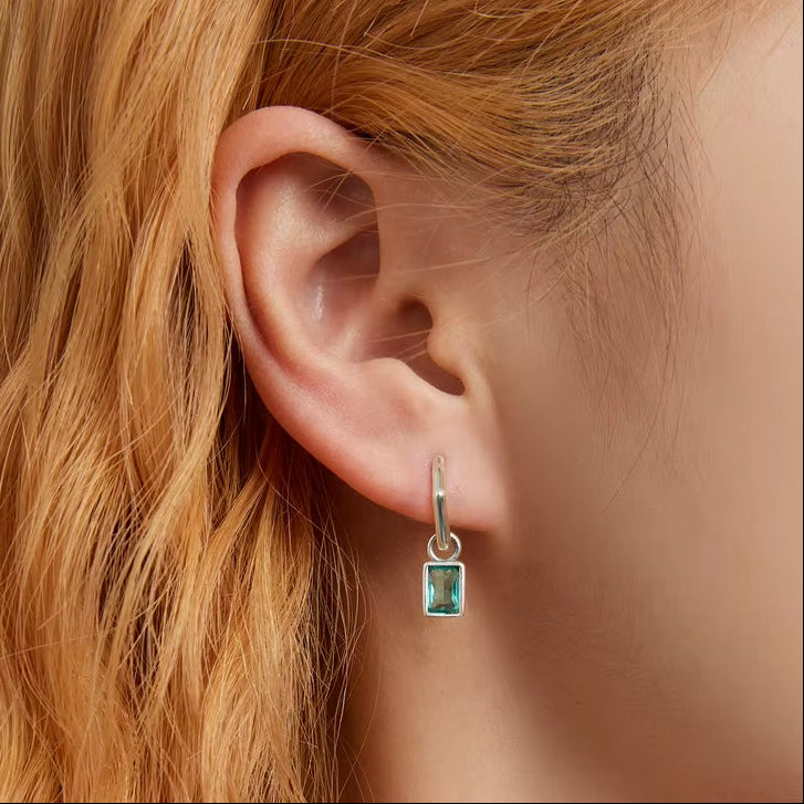 Solid 925 Sterling Silver Long Green Crystal Dangle Drop Earrings European Irregular Hoop Earring for Women Party Jewelry