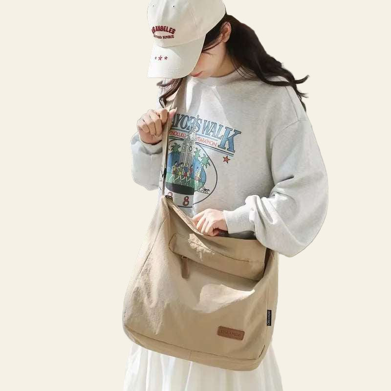 Japanese unisex shoulder bag in beige canvas with casual design