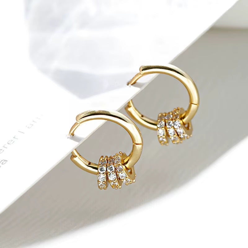 Stainless Steel Gold Plated Huggie Hoop Earrings Dainty Sparkling CZ Cluster Design Hypoallergenic Elegant Jewelry for Women