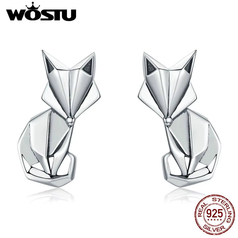 Hot Fashion 925 Sterling Silver Folding Fox Stud Earrings for Women Engagement Party Romantic Luxury Jewelry Gift CQE526