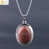 CSJA Oval Natural Gem Stone Pendant Necklaces Reiki Cabochon Crystal Beads Small Pendants for Women Girl Cute Charm Jewelry F564
