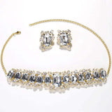 Stonefans Bride crystal necklace and earrings set with gold chain and clear gemstones