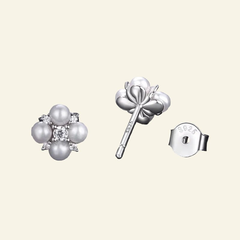 Fortuna Bloom™ Clover Pearl Moissanite Stud Earrings - AMORÉLUX