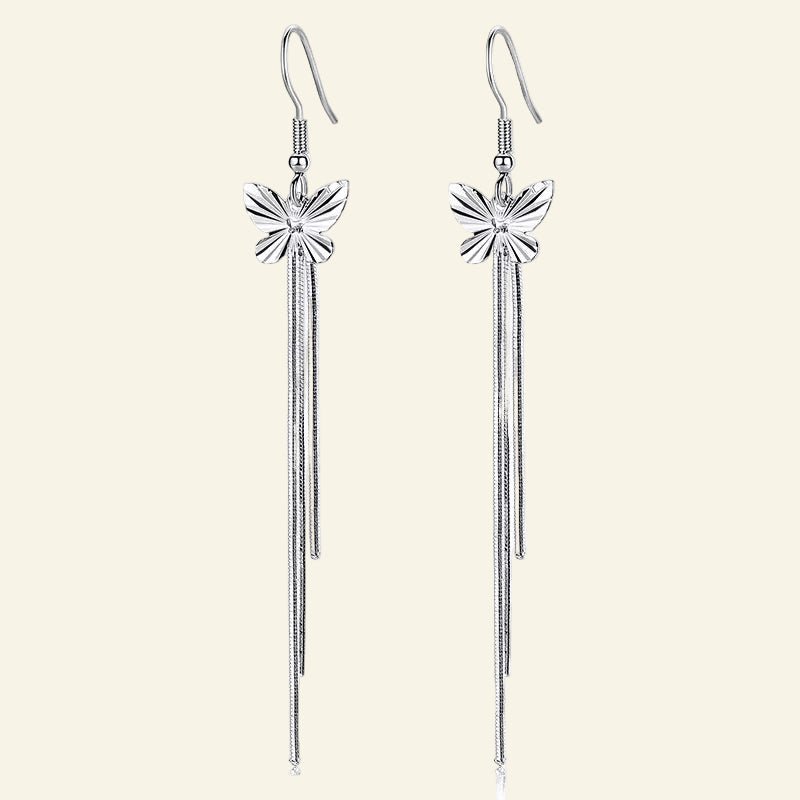 Lunaria Butterfly Drop Earrings™ 925 Sterling Silver Linear Dangles - AMORÉLUX
